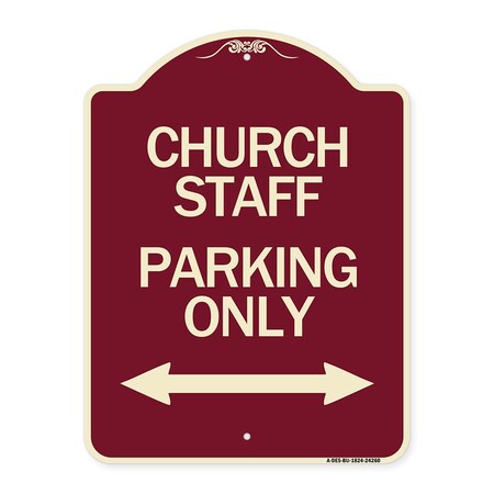 Signmission Church Staff Parking W/ Bidirectional Arrow Heavy-Gauge Aluminum Sign, 24" x 18", BU-1824-24260 A-DES-BU-1824-24260
